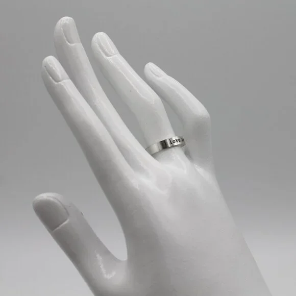 Jewelry ring band I Love You romantic adjustable silver tone simple minimalist - Picture 3 of 7